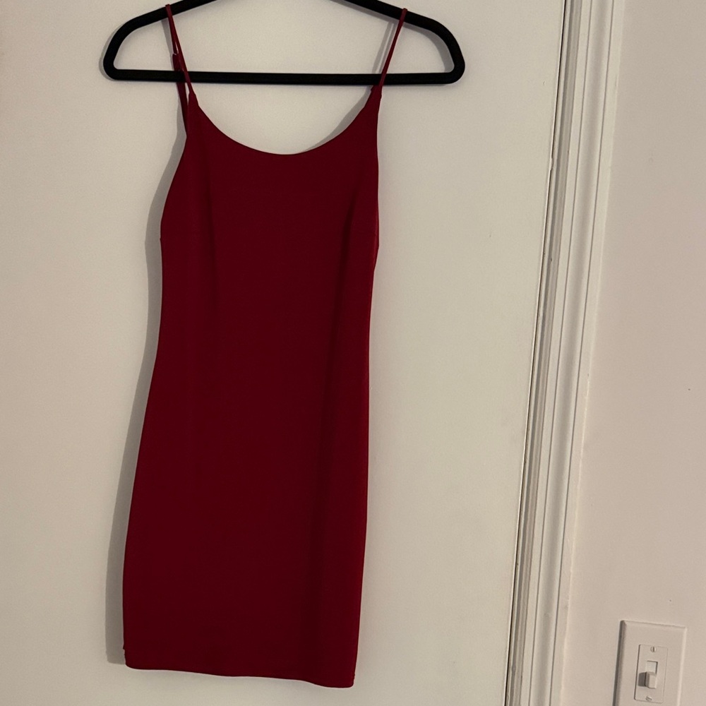 Fashion Nova Wine-Red Spaghetti Strap Mini Dress